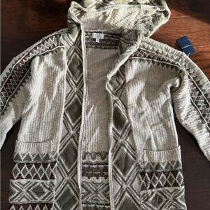 Lucky Brand Beige and Olive Patterned Cardigan